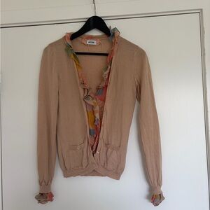 Moschino Beige Cardigan with Colorful Ruffles